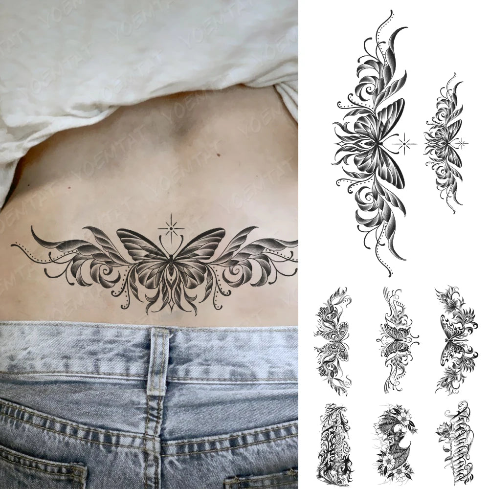 Waterproof Temporary Tattoo Sticker Butterfly Flower Totem Flash Tatto Y2k Style Body Art Arm Leg Waist Fake Tatoo Men Women