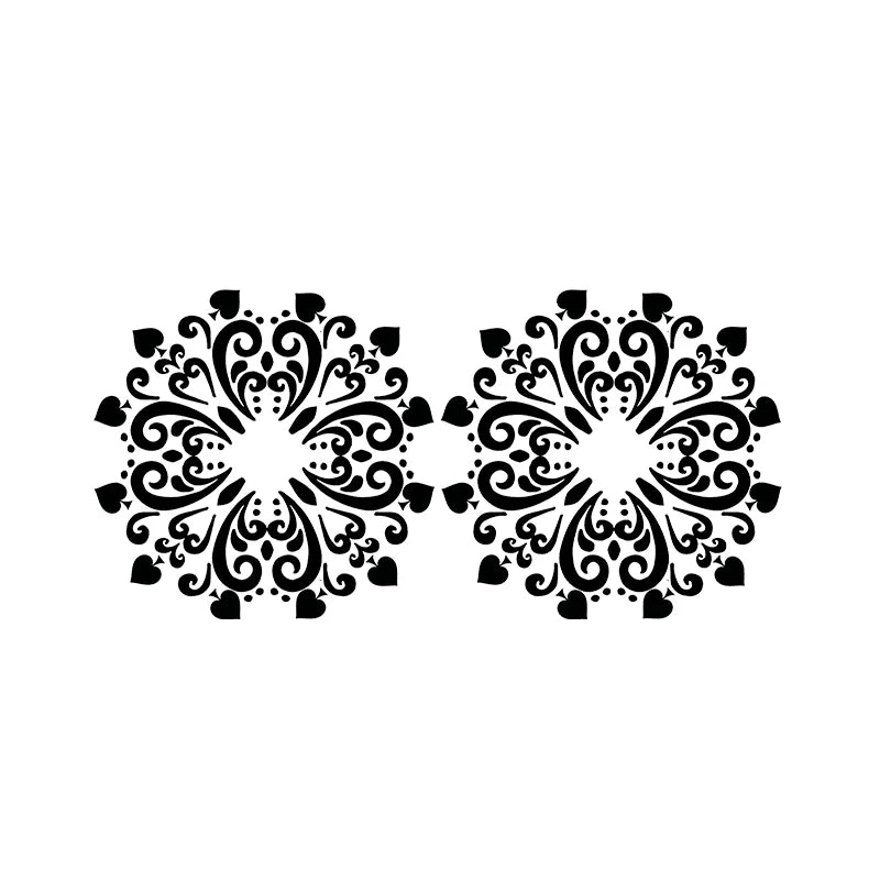 1-Pack Sexy Symmetrical Black Heart Chest Tattoo Sticker Temporary Bikini Cover-Up Bohemian Decorative Decal Scar Concealer