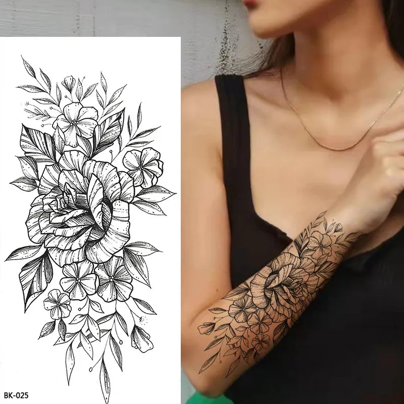 Temporary Rose Flower Skin Tattoo Stickers Removable Blossom Flase Tattoos for Apart Arm and Shoulder Neck Back Flower Tattoos
