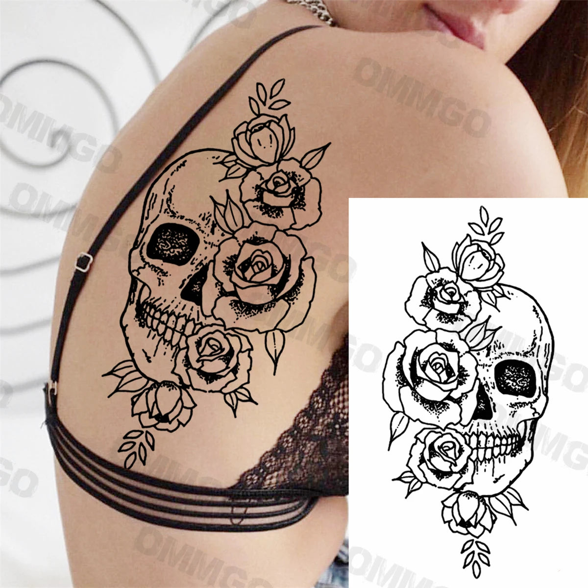 3D Black Mandala Moon Pendant Temporary Tattoos For Women Adult Girl Lotus Rose Flower Fake Tattoo Back Arm Chest Washable Tatoo