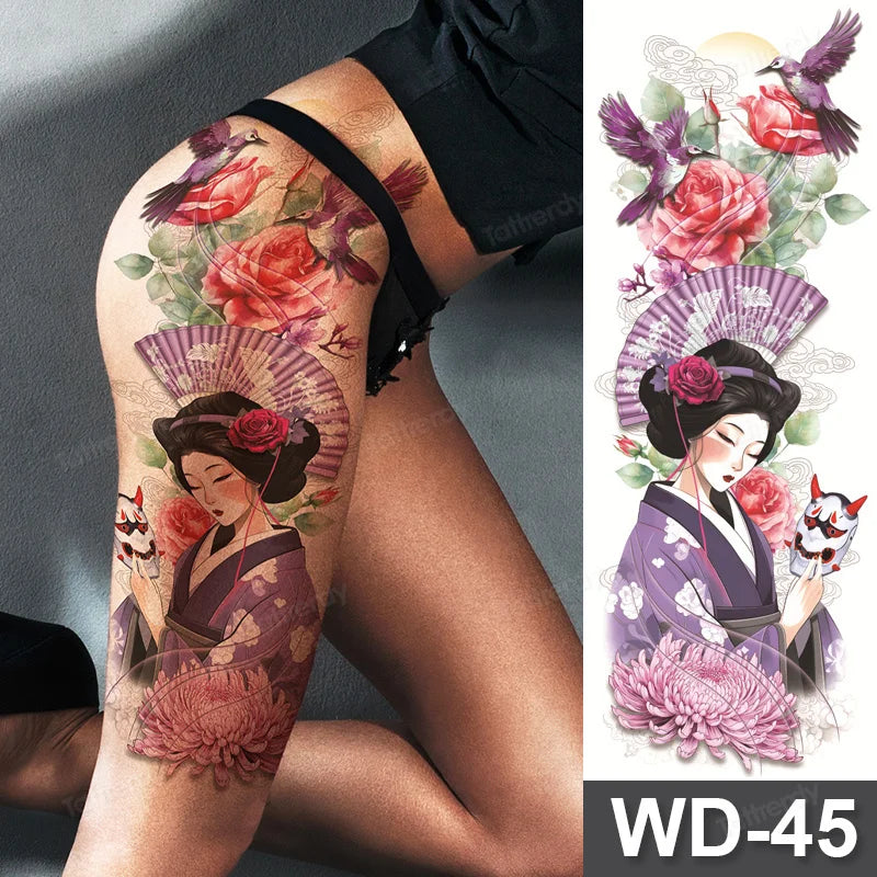 Large Arm Sleeve Tattoo Waterproof Temporary Tattoo Full Arm Body Art Stickers Women Adult Man Tattoo Wolf Lion Head Rose Flower