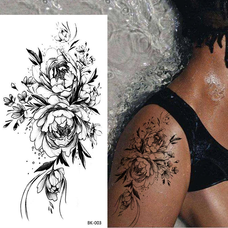 Temporary Rose Flower Skin Tattoo Stickers Removable Blossom Flase Tattoos for Apart Arm and Shoulder Neck Back Flower Tattoos