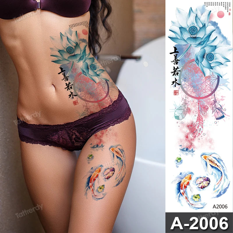 Large Arm Sleeve Tattoo Waterproof Temporary Tattoo Full Arm Body Art Stickers Women Adult Man Tattoo Wolf Lion Head Rose Flower