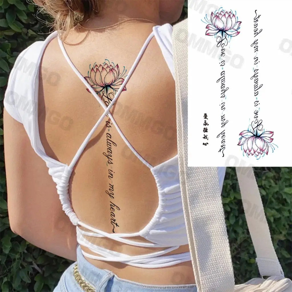 3D Black Mandala Moon Pendant Temporary Tattoos For Women Adult Girl Lotus Rose Flower Fake Tattoo Back Arm Chest Washable Tatoo