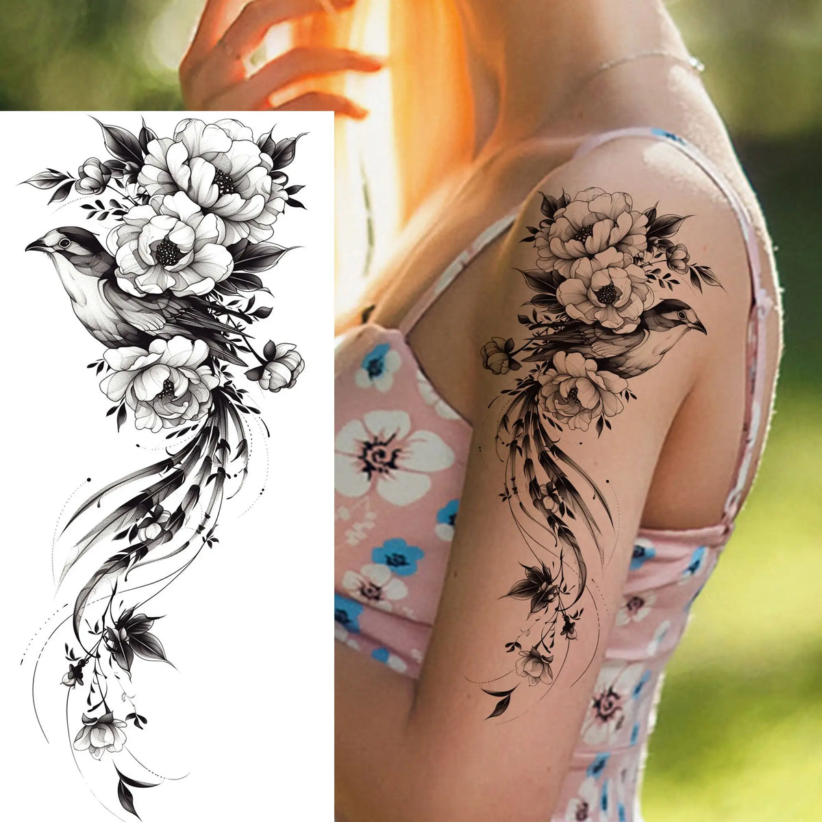 1 Sheet Snake With Rose Flowers Temporary Tattoos For Women Girls Waterproof Realistic Fake Tattoos Long Lasting Arm Leg Sticker