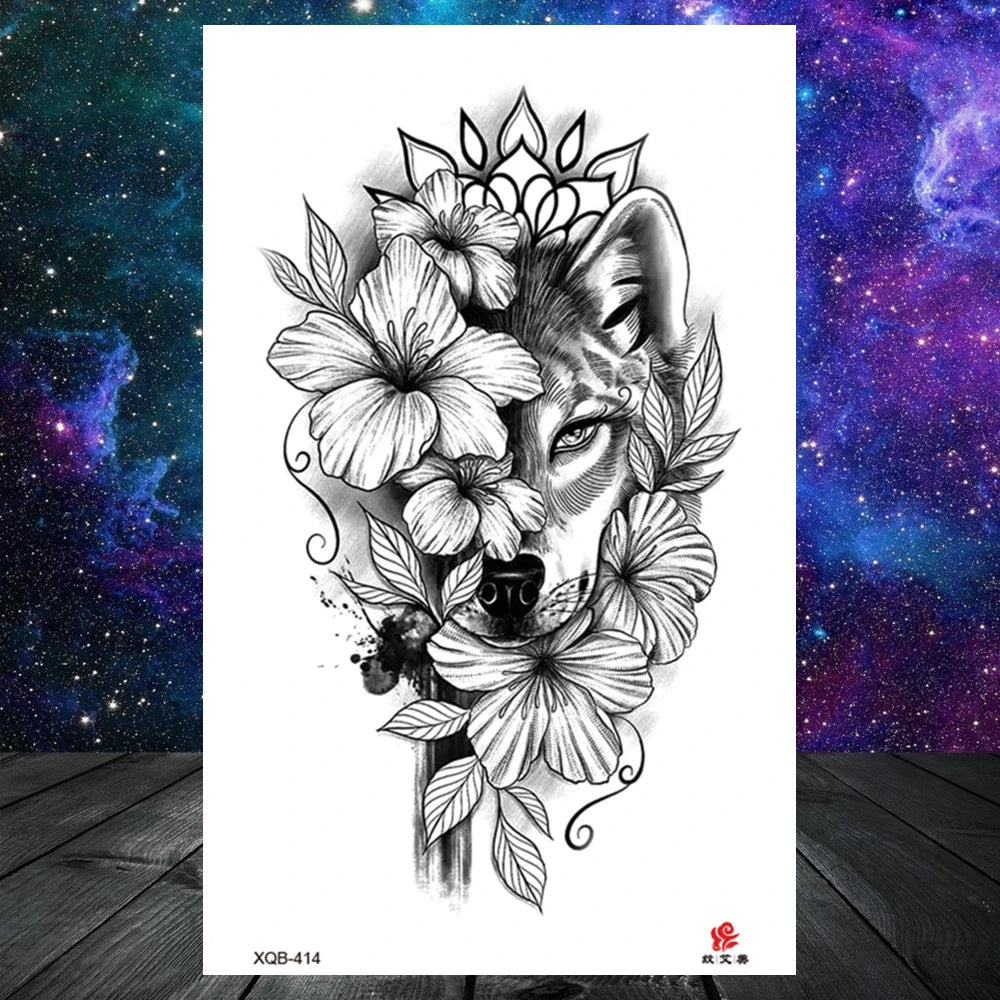 Lotus Flower Temporary Tattoo For Women Girls Snake Peony Lily Rose Chains Tattoos Sticker Black Blossom Fake Transferable Tatoo