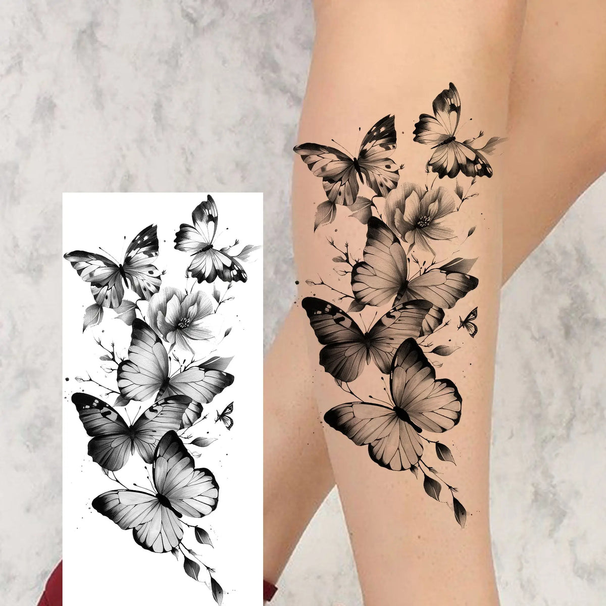 1 Sheet Watercolor Rose Butterfly Temporary Tattoos For Women Realistic Fake Tattoos Waterproof Body Art Tatoo Sticker Last Long