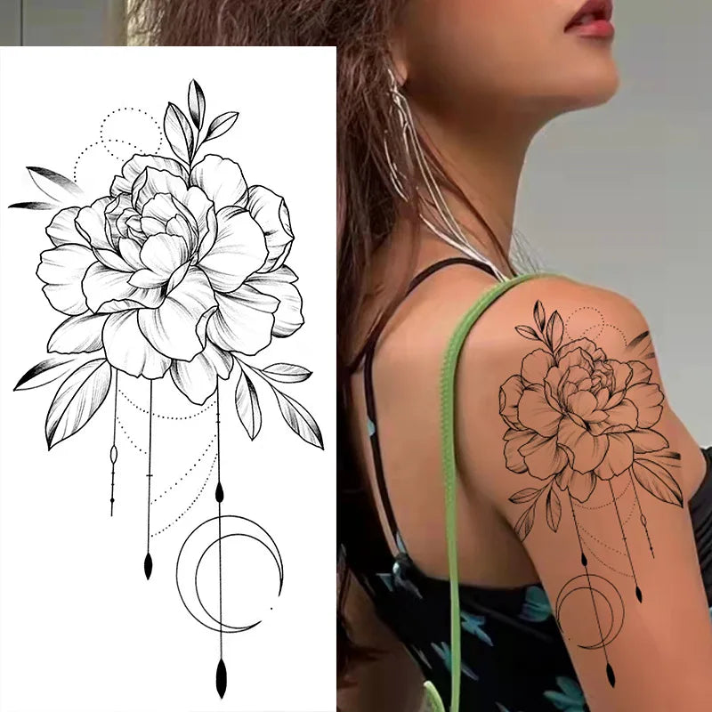 Temporary Rose Flower Skin Tattoo Stickers Removable Blossom Flase Tattoos for Apart Arm and Shoulder Neck Back Flower Tattoos