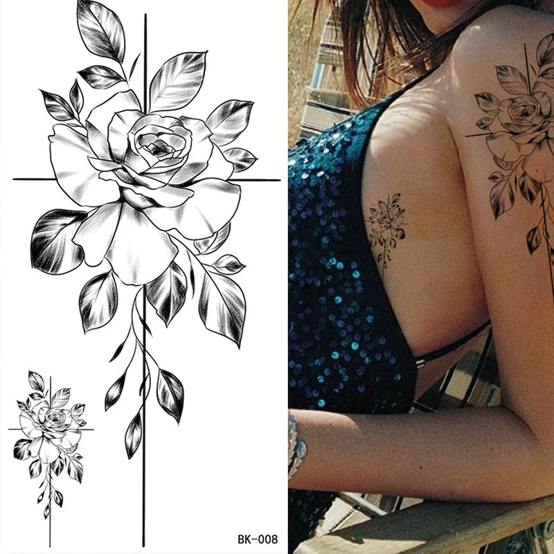 Temporary Rose Flower Skin Tattoo Stickers Removable Blossom Flase Tattoos for Apart Arm and Shoulder Neck Back Flower Tattoos