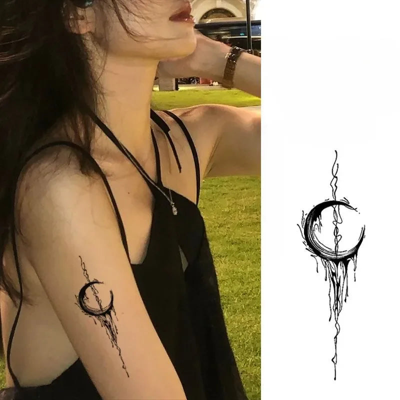 Herbal crescent moon line Temporary Tattoos for Women Arm sexy Waterproof Tattoo Stickers Art Lasting Cover Scars Fake Tattoo