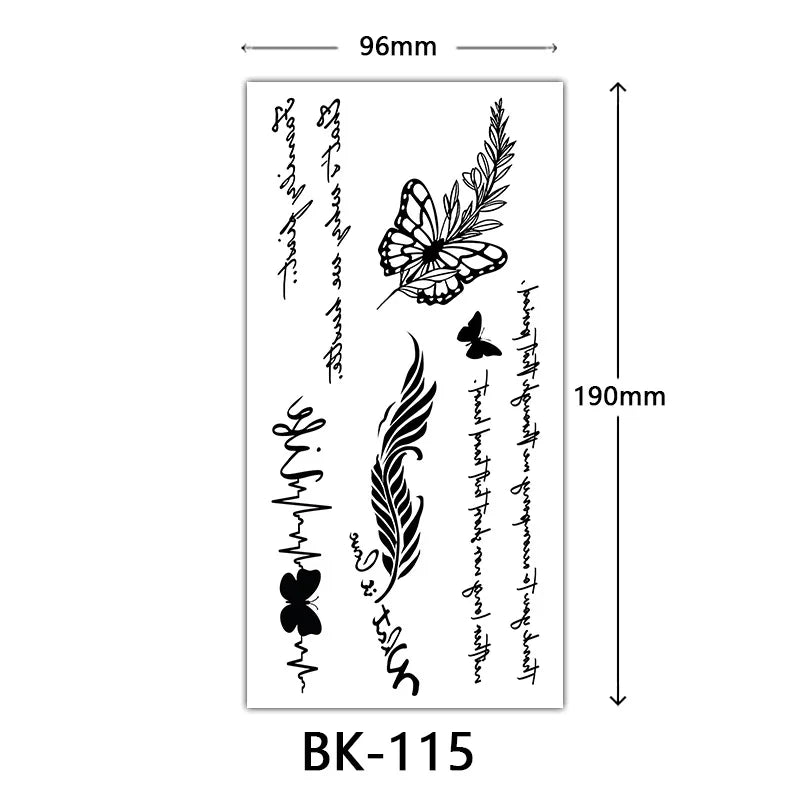 Black Large Flower False Tattoo Sticker For Women Rose Peony Temporary DIY Water Transfer Tattoos Girls Hand Back Body Art