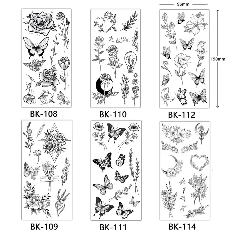 Black Large Flower False Tattoo Sticker For Women Rose Peony Temporary DIY Water Transfer Tattoos Girls Hand Back Body Art