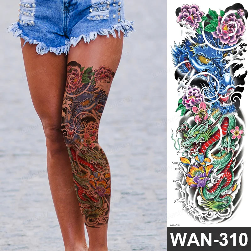 Large Arm Sleeve Tattoo Waterproof Temporary Tattoo Full Arm Body Art Stickers Women Adult Man Tattoo Wolf Lion Head Rose Flower