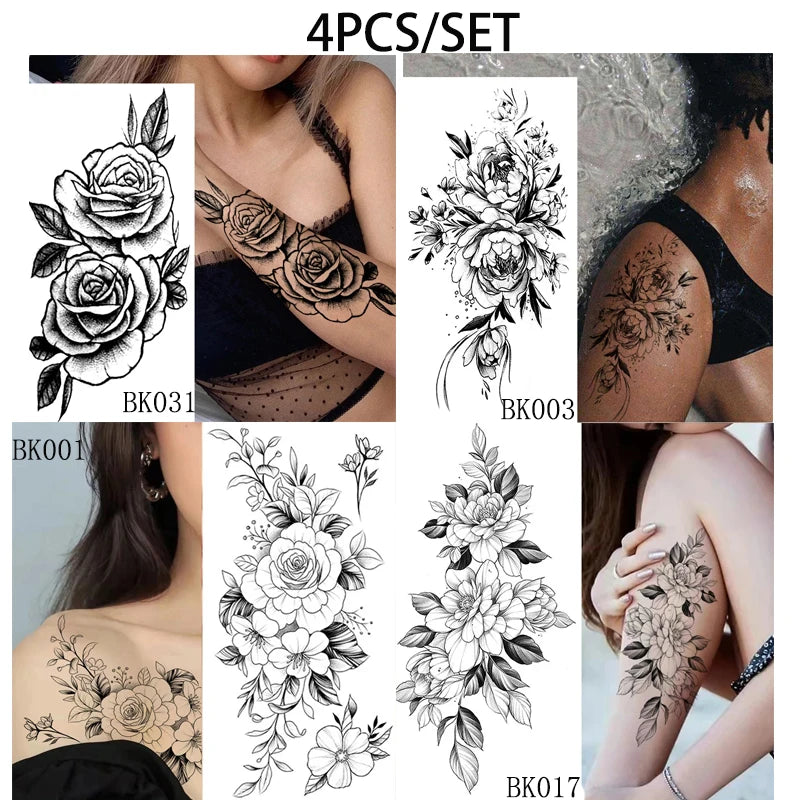 Temporary Rose Flower Skin Tattoo Stickers Removable Blossom Flase Tattoos for Apart Arm and Shoulder Neck Back Flower Tattoos