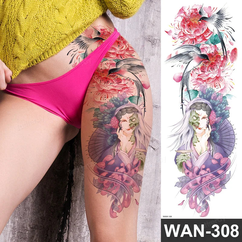 Large Arm Sleeve Tattoo Waterproof Temporary Tattoo Full Arm Body Art Stickers Women Adult Man Tattoo Wolf Lion Head Rose Flower