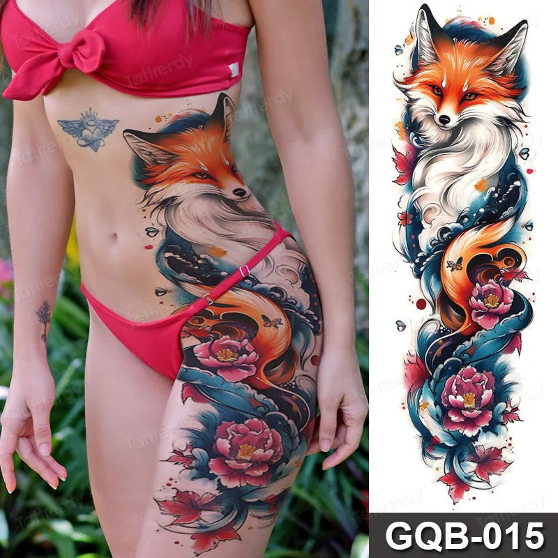 Rose Peony Flower Temporary Tattoo Full Arm Sleeve Leg Thigh Waist Women Body Art Waterproof Tattoo Stickers Large Size 48*17Cm