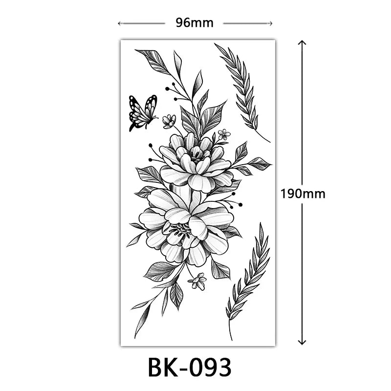 Black Large Flower False Tattoo Sticker For Women Rose Peony Temporary DIY Water Transfer Tattoos Girls Hand Back Body Art
