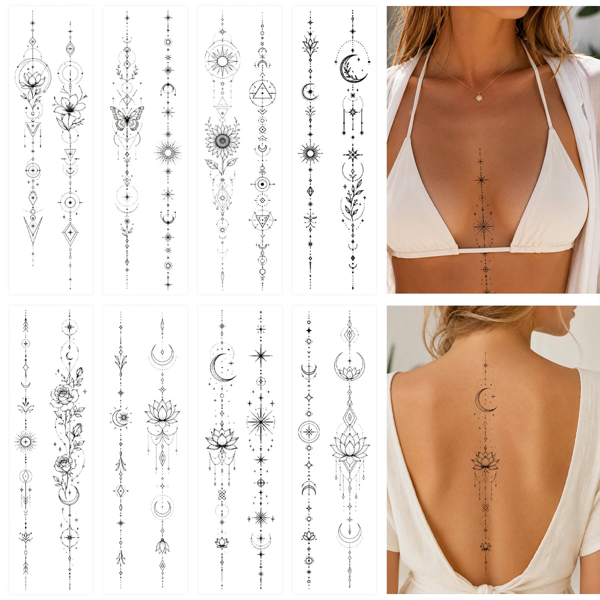 Simple Vines Line Temporary Tattoos For Women-8 Sheet Branch Flower Leaf Wild Plant Sketch Realistic Black Long-lasting Waterpro