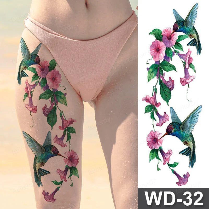 Large Arm Sleeve Tattoo Waterproof Temporary Tattoo Full Arm Body Art Stickers Women Adult Man Tattoo Wolf Lion Head Rose Flower