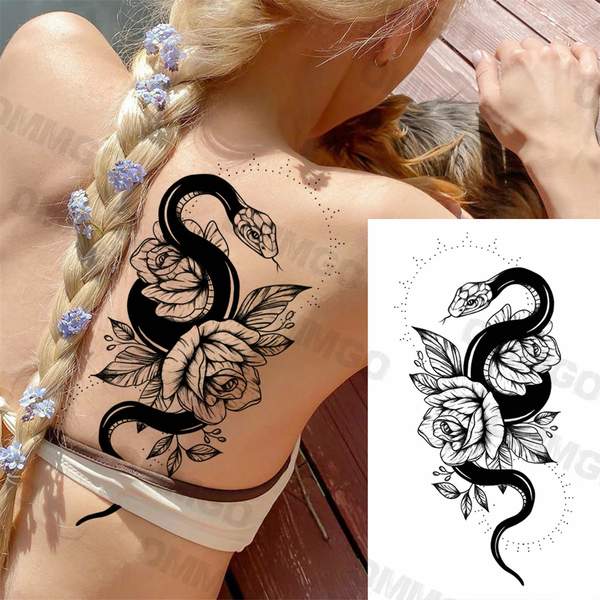 3D Black Mandala Moon Pendant Temporary Tattoos For Women Adult Girl Lotus Rose Flower Fake Tattoo Back Arm Chest Washable Tatoo