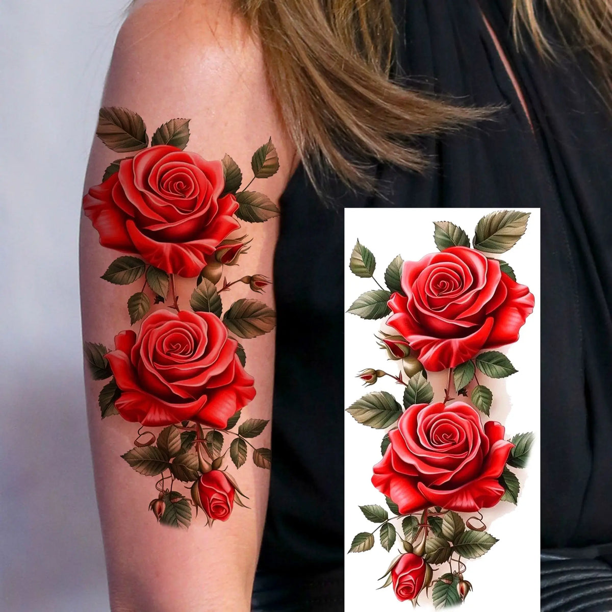 1 Sheet Watercolor Rose Butterfly Temporary Tattoos For Women Realistic Fake Tattoos Waterproof Body Art Tatoo Sticker Last Long
