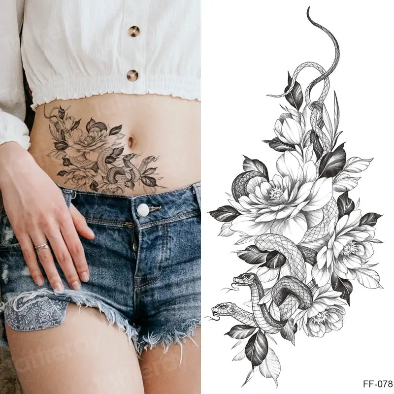 Temporary Tattoo Black Flower Tattoo Sleeves Water Transfer Tatoo Sticker Peony Rose Tattoos Body Art Sexy Tatoo Girl Arm Legs