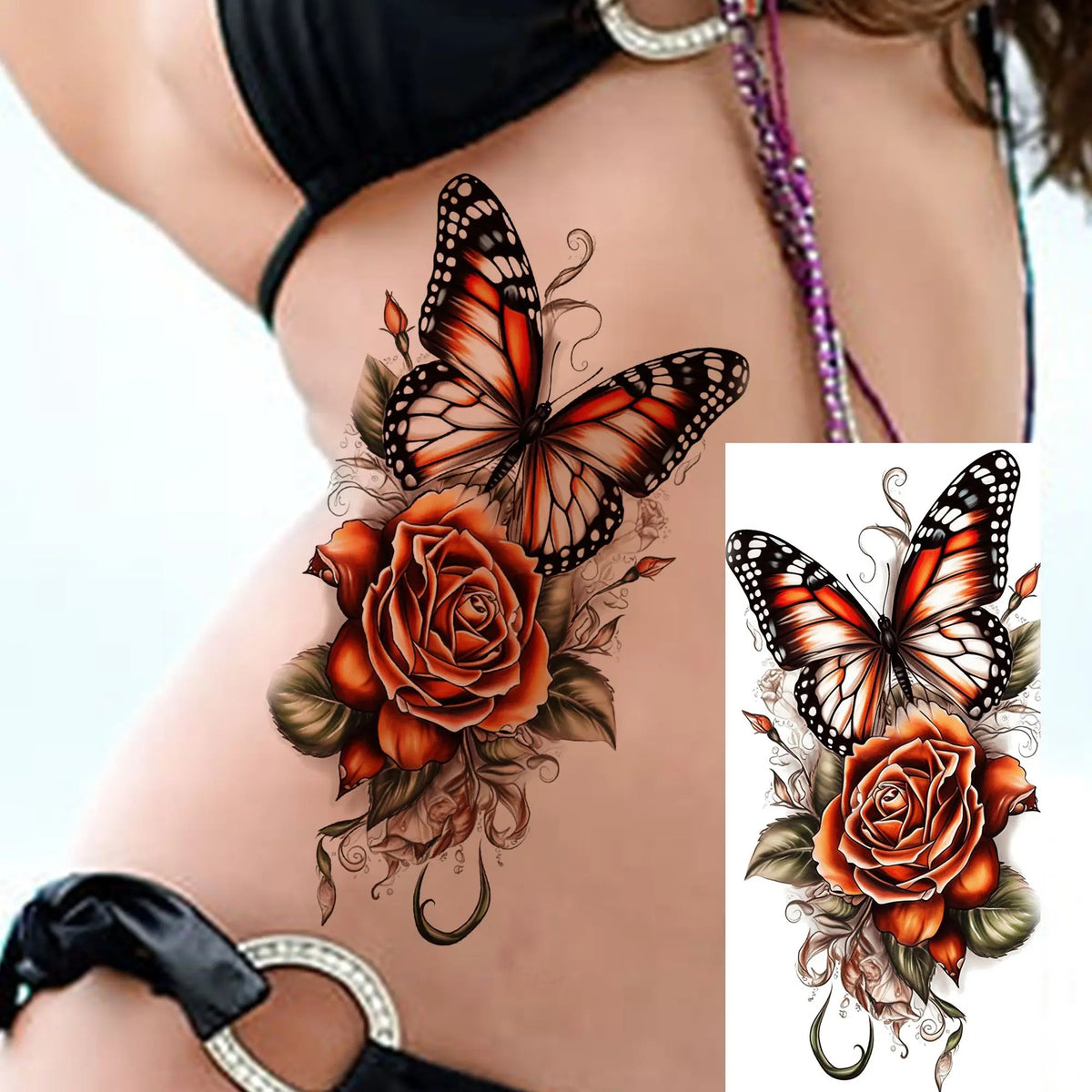 1 Sheet Waterproof Beautiful Butterfly Flowers Temporary Tattoos For Women Girls Tatoos Realistic Fake Tattoos Body Art Stickers
