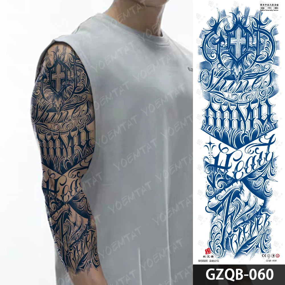Semi-Permanent Herbal Large Arm Tatto Skull Crown Rose Waterproof Temporary Tattoo Stickers Ink Lasting Fake Tattoos Women Men