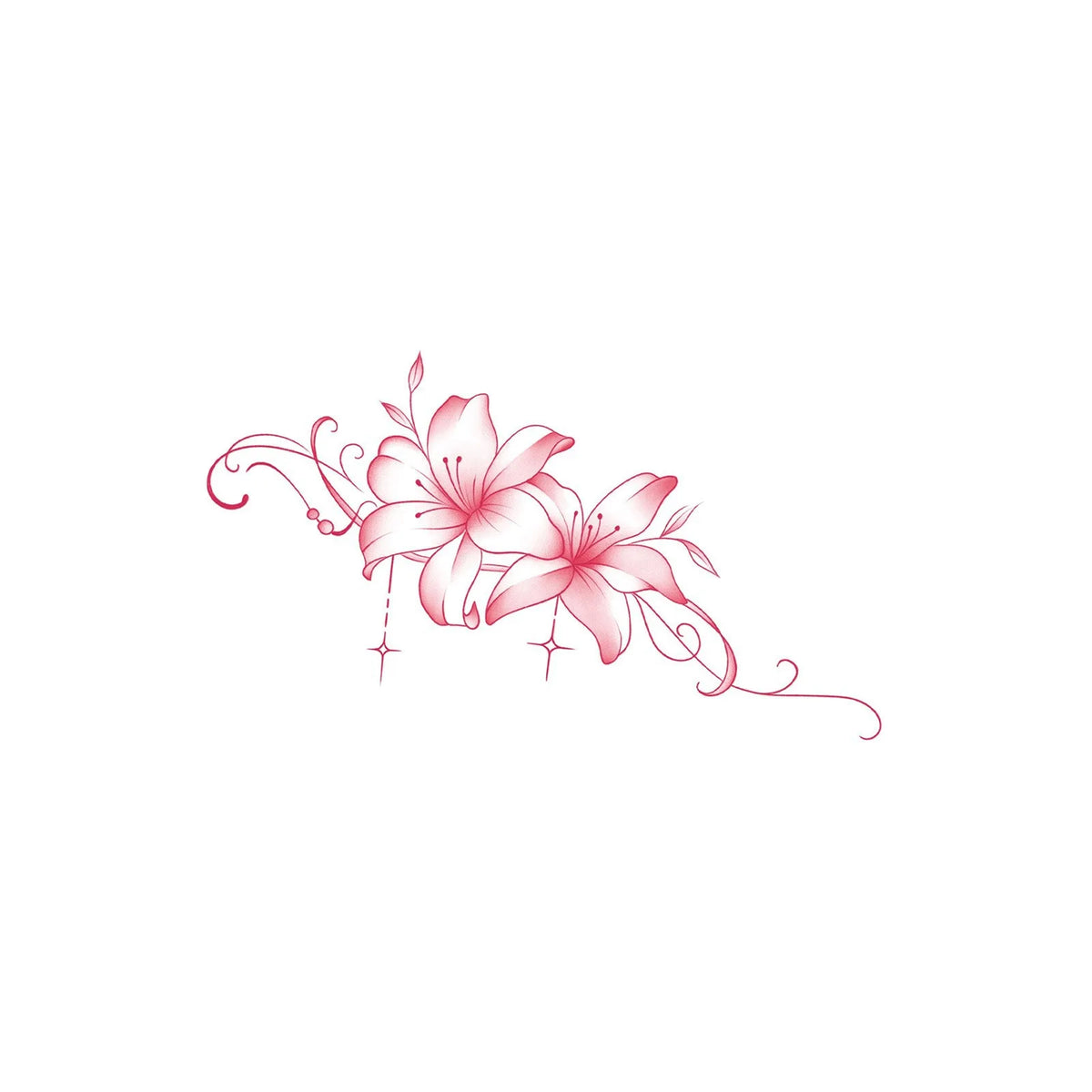 Floral Temporary Tattoo Sticker with Stars, Pink Flower Elegant Body Art for Women, Waterproof Fake Tattoo