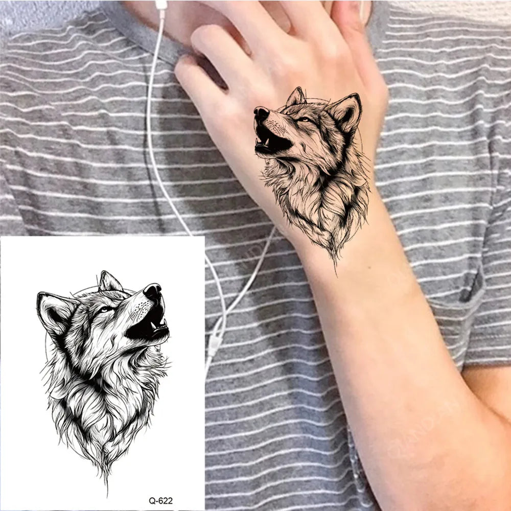 Small Animal Wolf Lion Scorpion Men Waterproof Temporary Tattoo Sticker Wing Sword Helmet Body Art Wrist Neck Fake Mini Tatoo