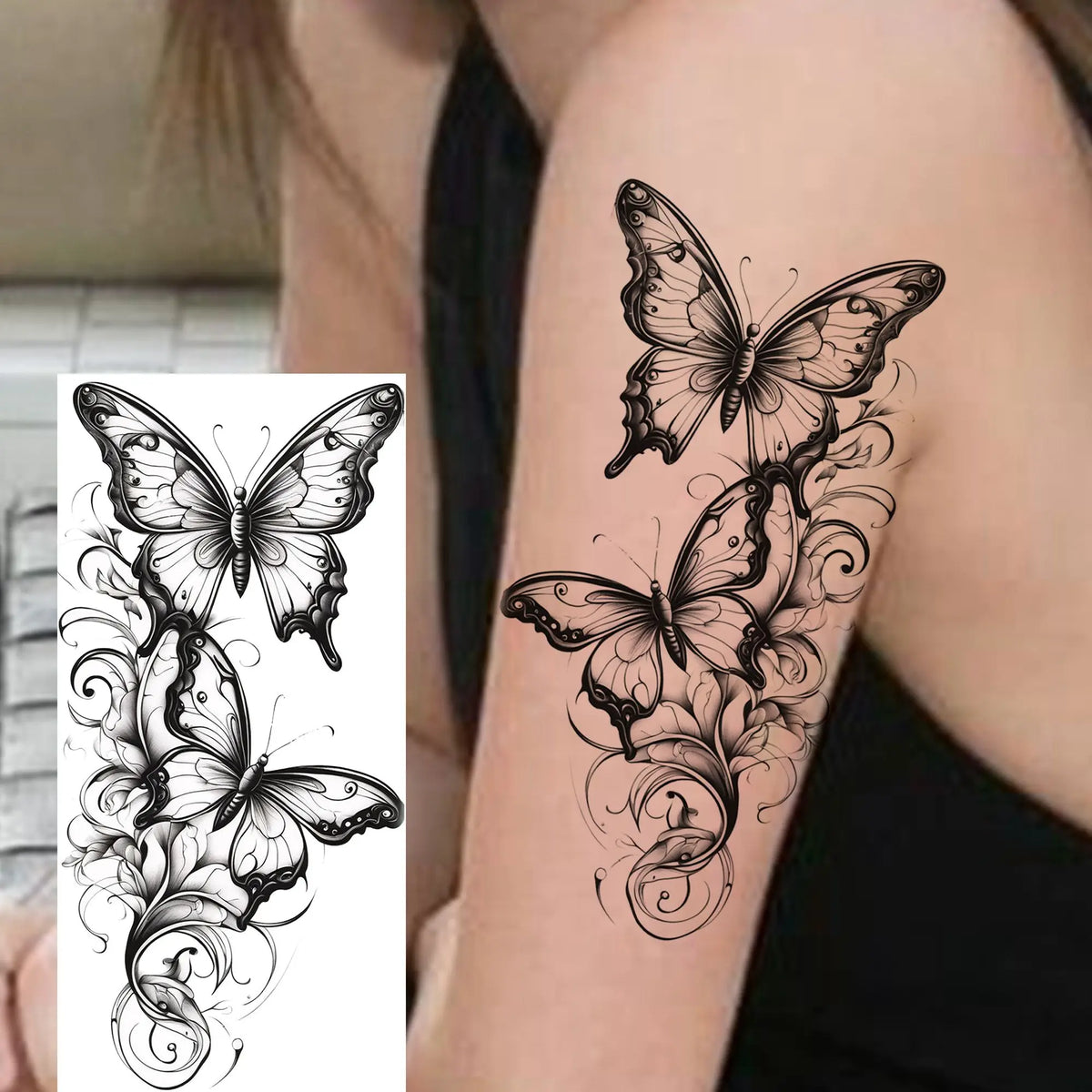1 Sheet Watercolor Rose Butterfly Temporary Tattoos For Women Realistic Fake Tattoos Waterproof Body Art Tatoo Sticker Last Long