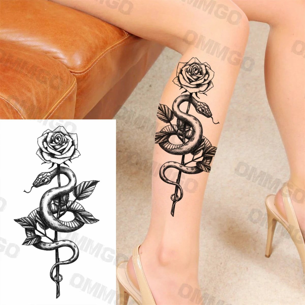 3D Black Mandala Moon Pendant Temporary Tattoos For Women Adult Girl Lotus Rose Flower Fake Tattoo Back Arm Chest Washable Tatoo