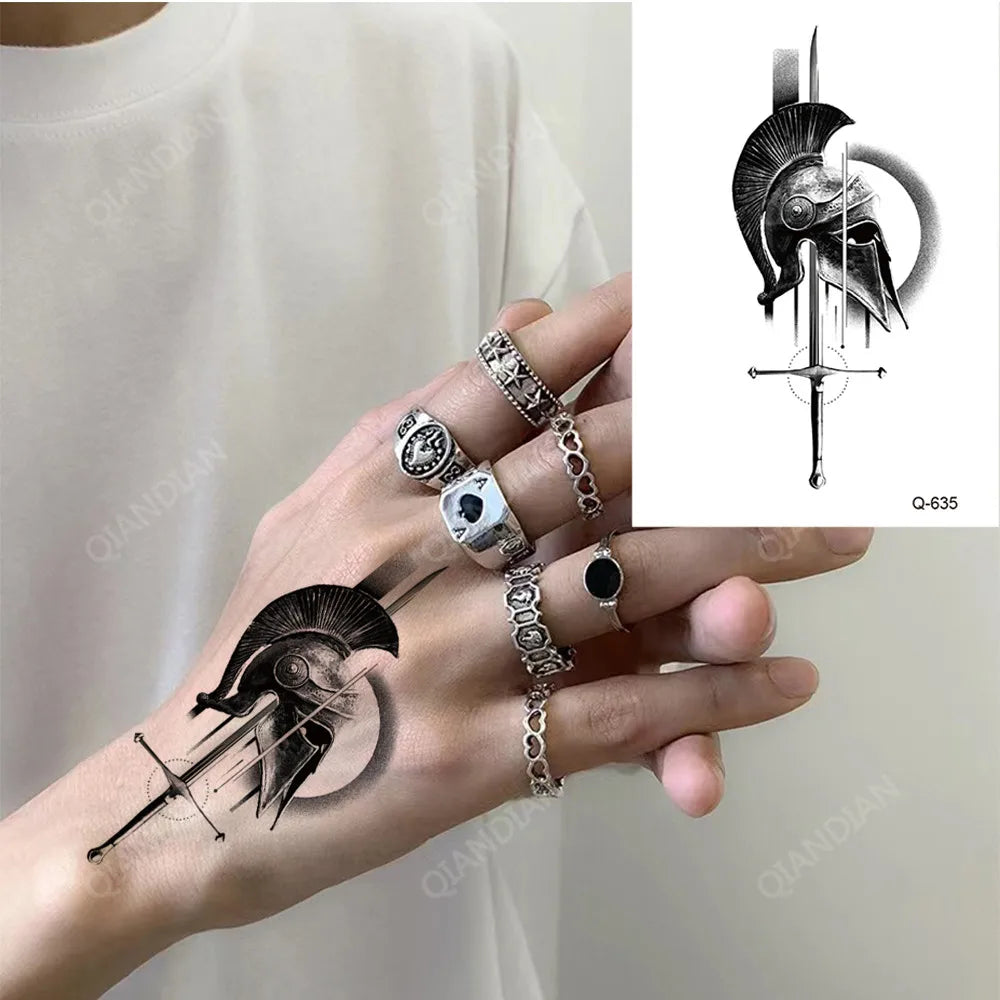 Small Animal Wolf Lion Scorpion Men Waterproof Temporary Tattoo Sticker Wing Sword Helmet Body Art Wrist Neck Fake Mini Tatoo