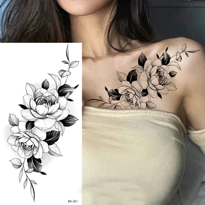 Temporary Rose Flower Skin Tattoo Stickers Removable Blossom Flase Tattoos for Apart Arm and Shoulder Neck Back Flower Tattoos