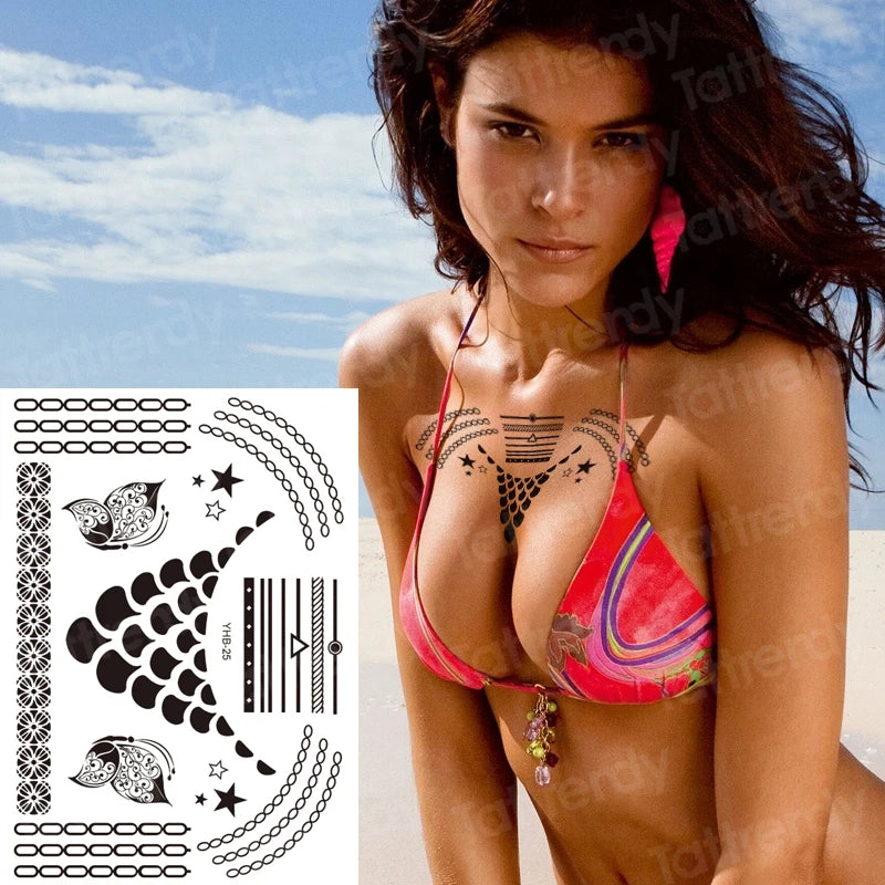 sexy tattoo for women thigh tattoo body art black henna lace tattoo sticker girls leg arm sleeve tatoo stockings waterproof