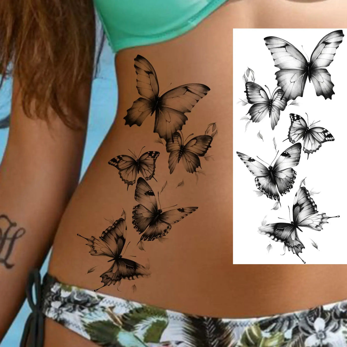 1 Sheet Waterproof Beautiful Butterfly Flowers Temporary Tattoos For Women Girls Tatoos Realistic Fake Tattoos Body Art Stickers