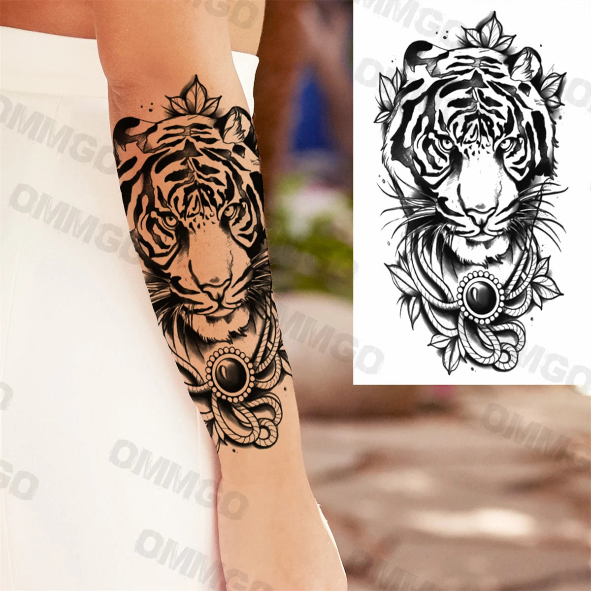 3D Black Mandala Moon Pendant Temporary Tattoos For Women Adult Girl Lotus Rose Flower Fake Tattoo Back Arm Chest Washable Tatoo