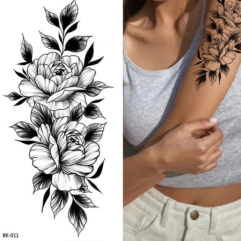 Temporary Rose Flower Skin Tattoo Stickers Removable Blossom Flase Tattoos for Apart Arm and Shoulder Neck Back Flower Tattoos