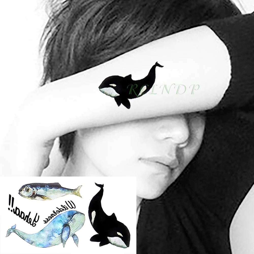 Waterproof Temporary Tattoo sticker whale small fake tatto stickers flash tatoo hand foot tattoos for girl men women kids