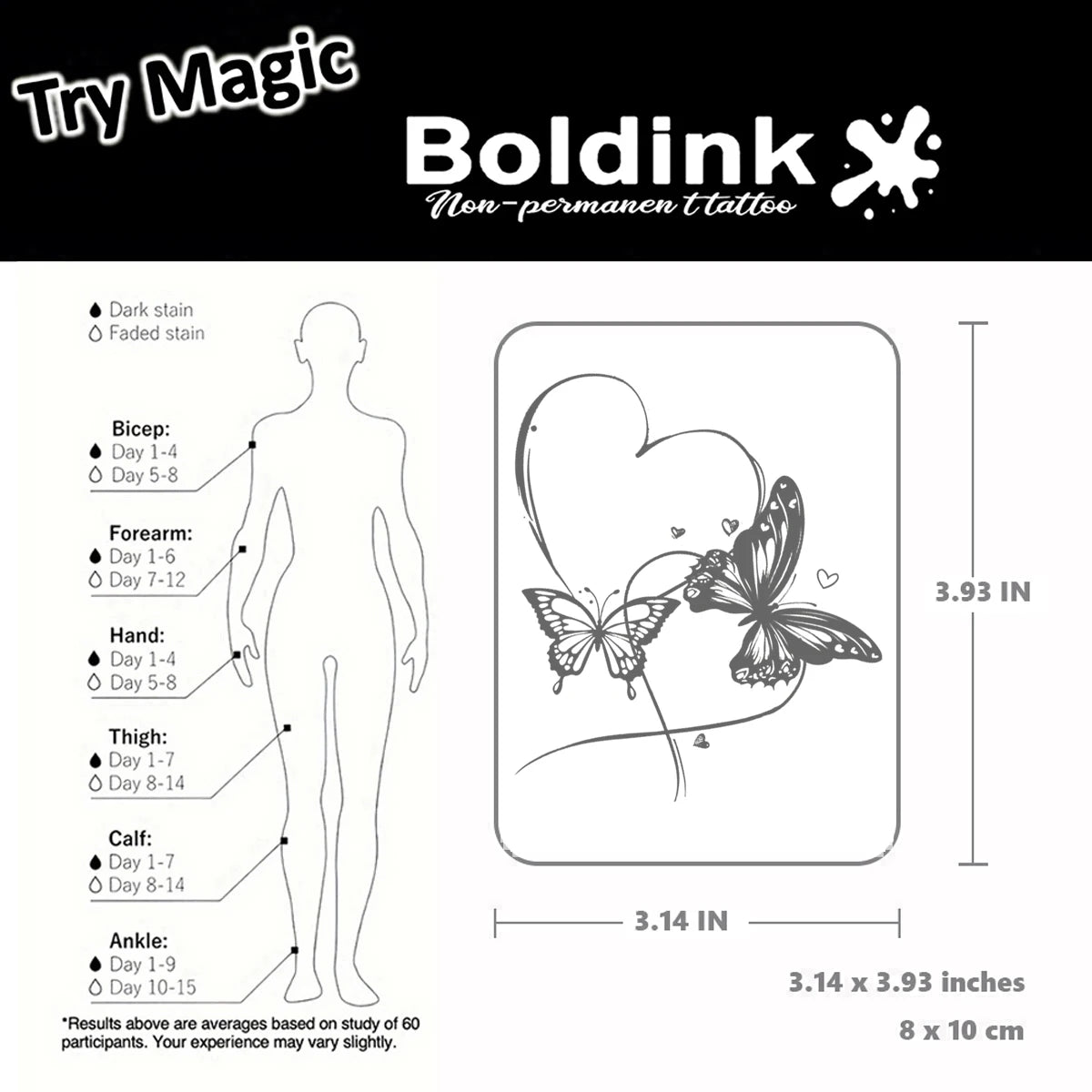 Boldink Butterflies and Heart Temporary Tattoo,Lasts To 15 Days New Technology Magic Waterproof Semi Permanent Sticker.