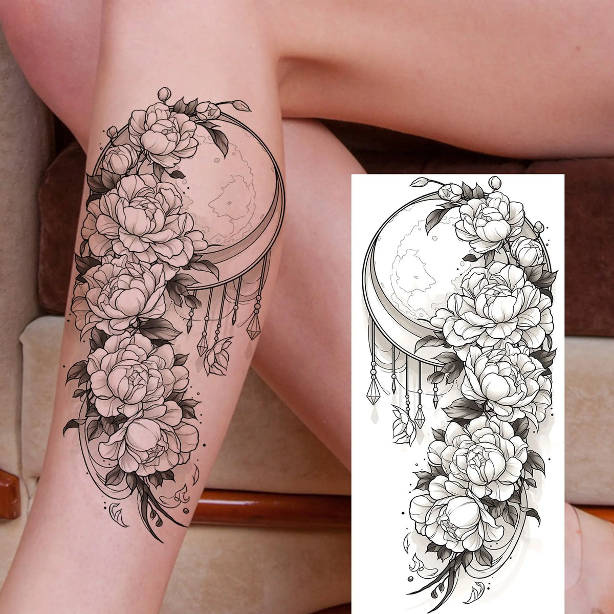 1 Sheet Snake With Rose Flowers Temporary Tattoos For Women Girls Waterproof Realistic Fake Tattoos Long Lasting Arm Leg Sticker