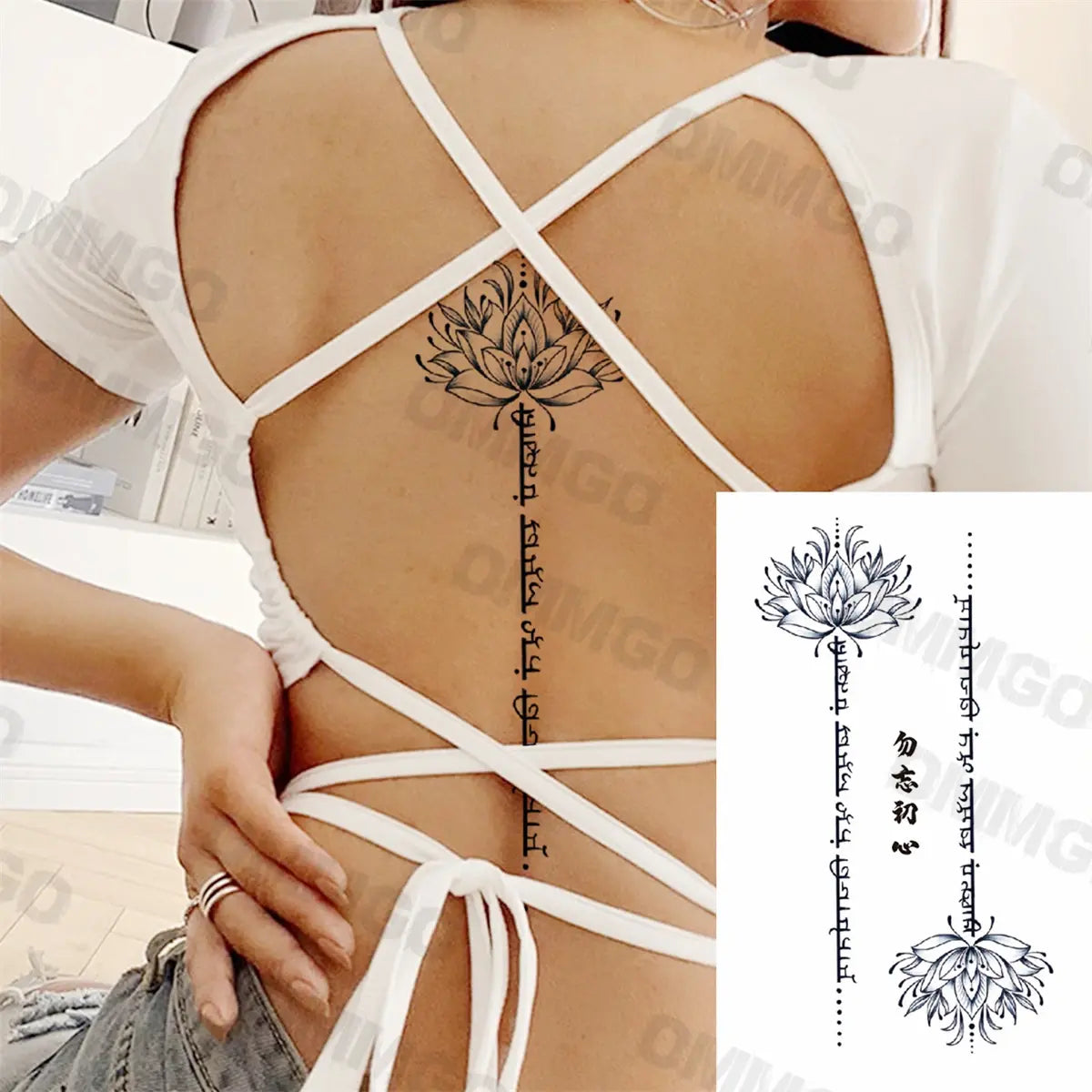 3D Black Mandala Moon Pendant Temporary Tattoos For Women Adult Girl Lotus Rose Flower Fake Tattoo Back Arm Chest Washable Tatoo
