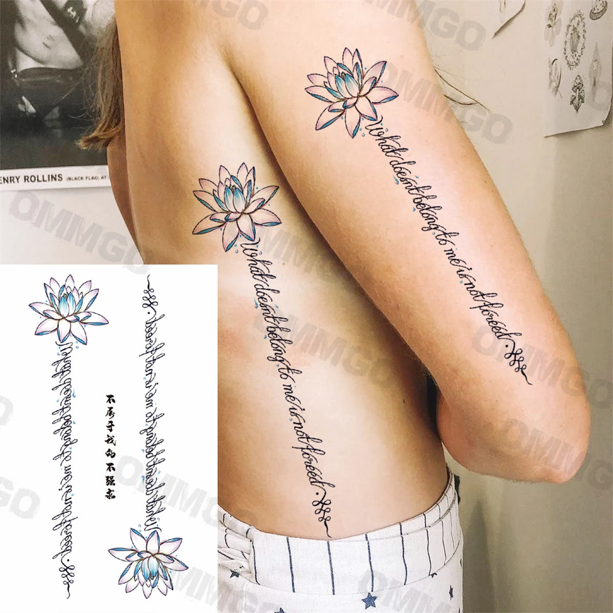 3D Black Mandala Moon Pendant Temporary Tattoos For Women Adult Girl Lotus Rose Flower Fake Tattoo Back Arm Chest Washable Tatoo