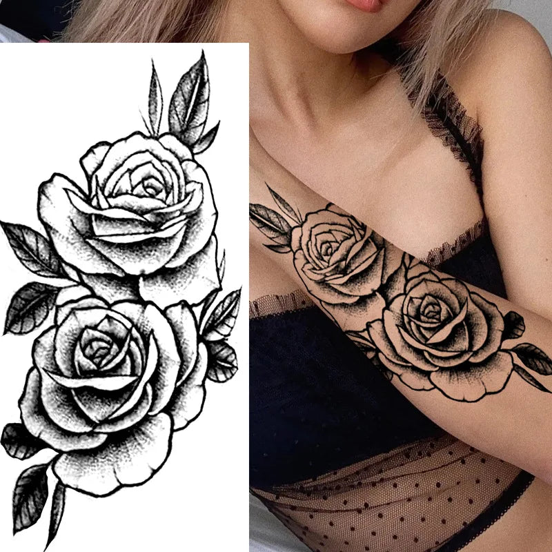 Temporary Rose Flower Skin Tattoo Stickers Removable Blossom Flase Tattoos for Apart Arm and Shoulder Neck Back Flower Tattoos