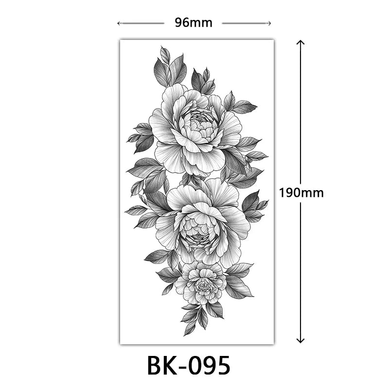 Black Large Flower False Tattoo Sticker For Women Rose Peony Temporary DIY Water Transfer Tattoos Girls Hand Back Body Art