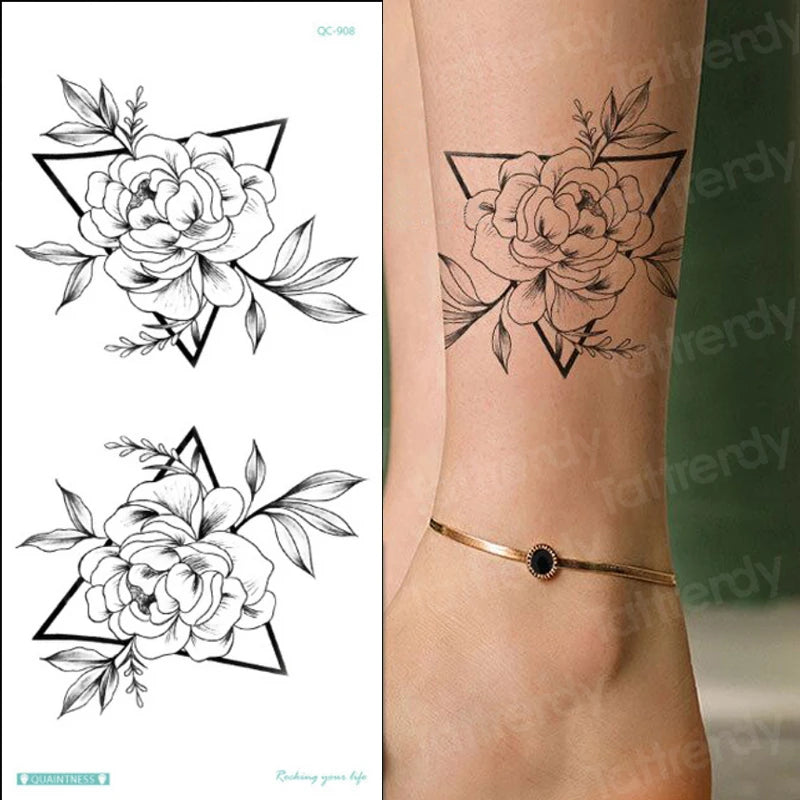 Temporary Tattoo Black Flower Tattoo Sleeves Water Transfer Tatoo Sticker Peony Rose Tattoos Body Art Sexy Tatoo Girl Arm Legs
