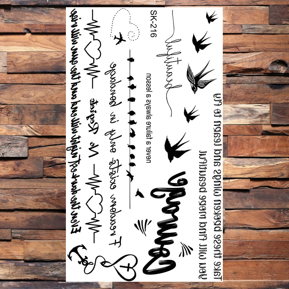 AQ-066 Women Sexy Finger Wrist Flash Fake Tattoo Liberty Small swallow Birds Flying Design Waterproof Temporary Tattoos Stickers