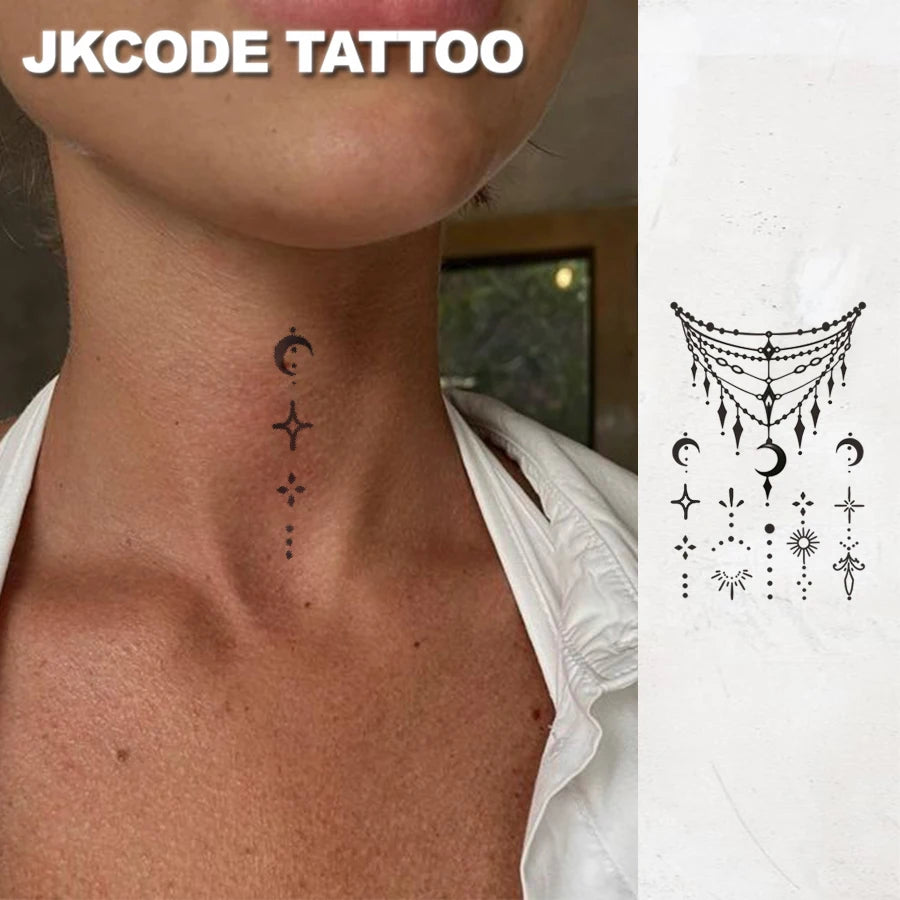 Waterproof Mehndi Design Semi-permanent Tattoos, Hands, Temporary Tattoos, Star and Moon Bracelet， Waterproof, Realistic Fake Ta