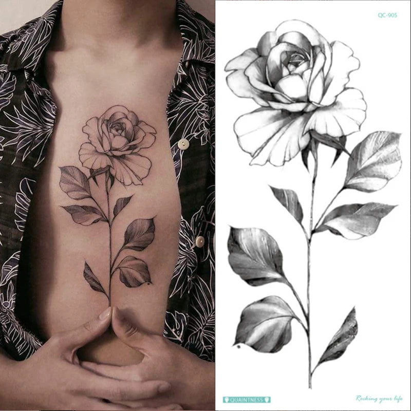 Temporary Tattoo Black Flower Tattoo Sleeves Water Transfer Tatoo Sticker Peony Rose Tattoos Body Art Sexy Tatoo Girl Arm Legs