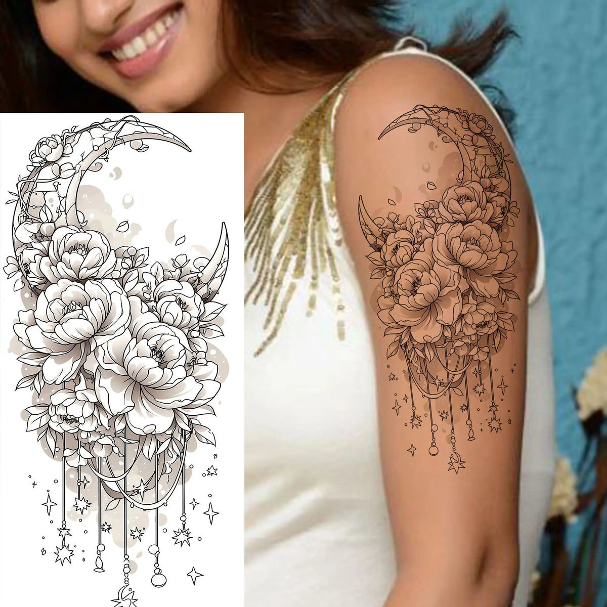 1 Sheet Snake With Rose Flowers Temporary Tattoos For Women Girls Waterproof Realistic Fake Tattoos Long Lasting Arm Leg Sticker